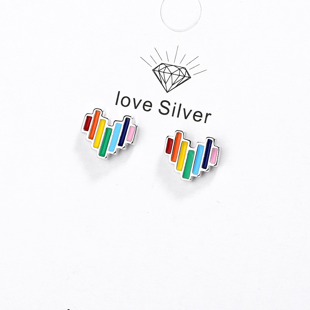 925 Sterling Silber Nette Regenbogen Herz Zucht Ohrringe Für jugendlich Mädchen Freund Kind Dame Schmuck S-E957