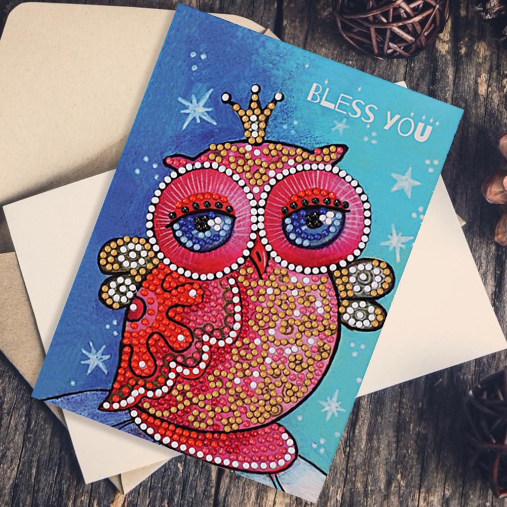 Diamond Cardboard Wear-resistant DIY Diamond Painting Owl Printed Blessing Greeting Cards Birthday Valentine