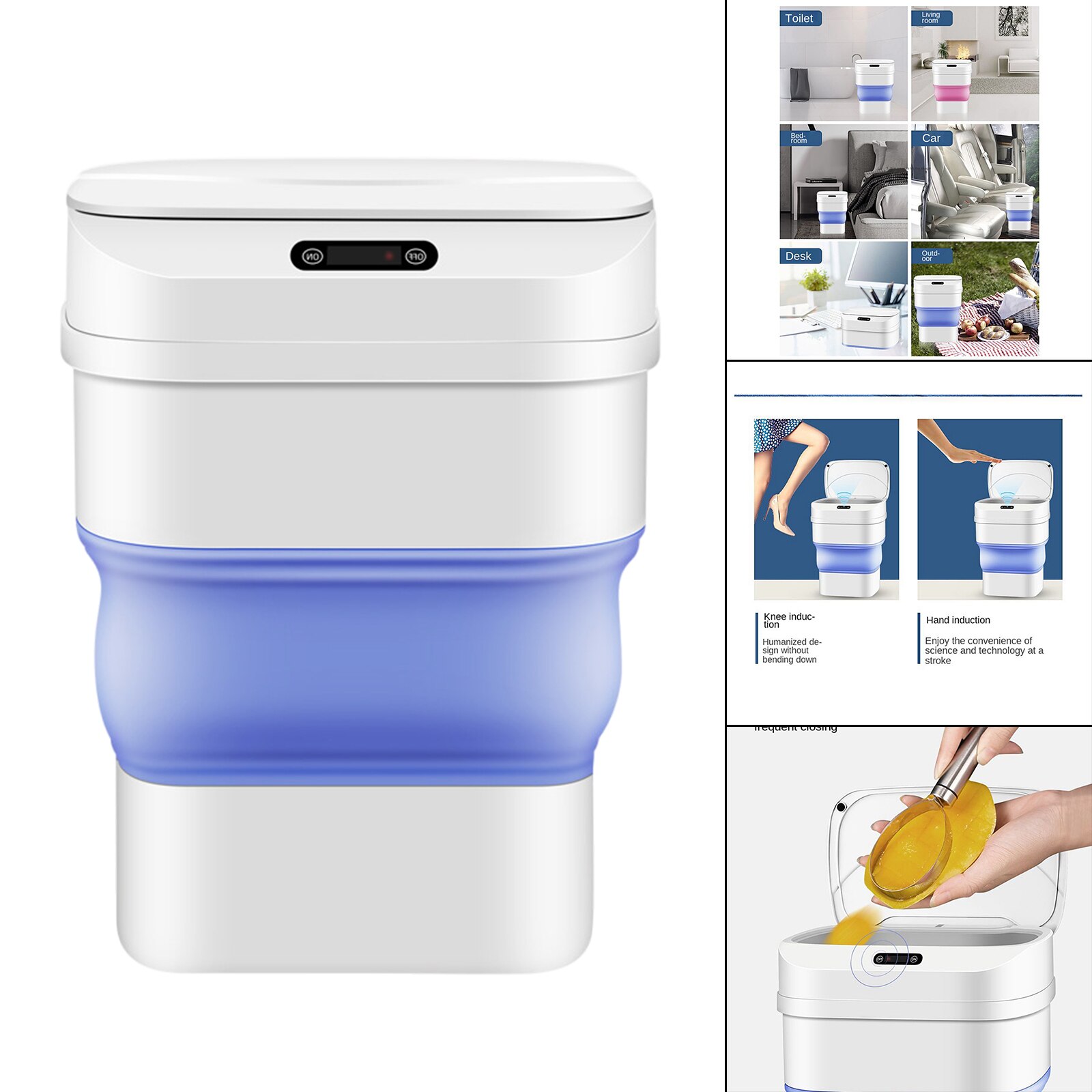 Automatische Prullenbak Vuilnisbak Contactloze Grote Capaciteit Intelligente Vuilnisbak Voor Slaapkamer Afval Papier Bin: Blauw