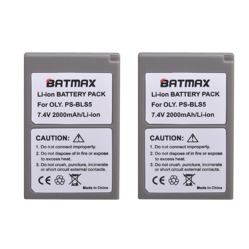 Batmax PS-BLS5 BLS5 BLS-50 BLS50 Batterij + lader voor Olympus PEN E-PL2, E-PL5, E-PL6, E-PL7, e-PM2, OM-D E-M10, E-M10 II, Stylus1: 2 battery