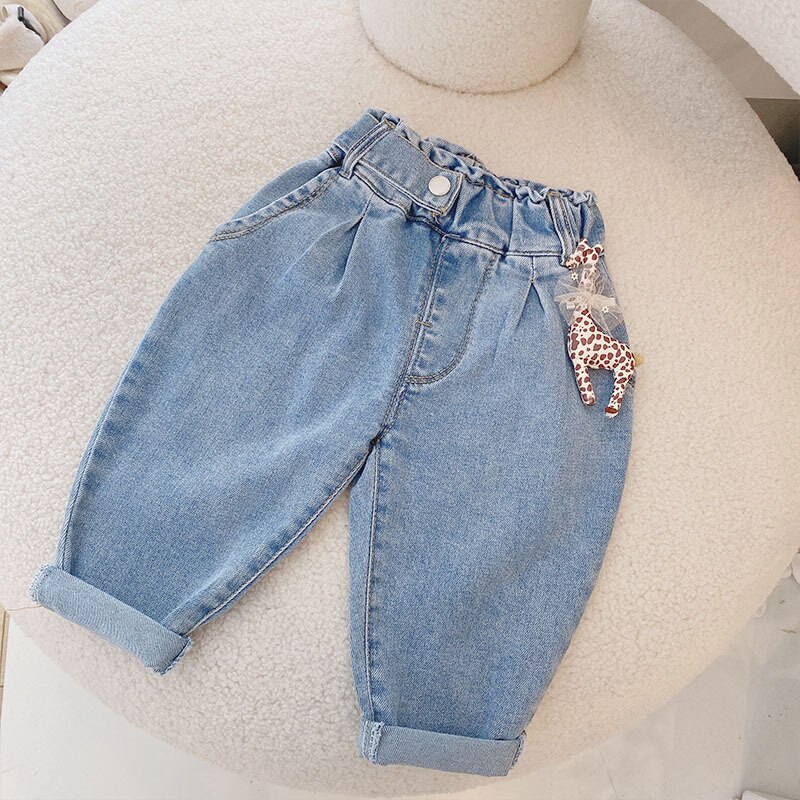 Spring Children‘s Denim Jeans Kids Harem Pants Cute Girls Casual Loose Trousers