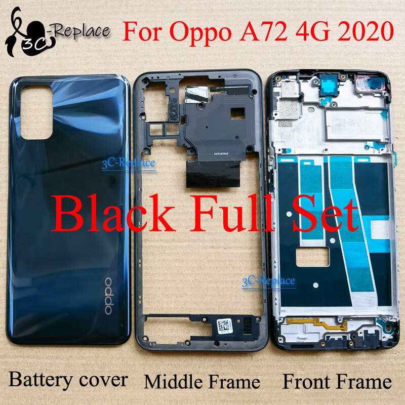 Carcasa de marco frontal para Oppo A72, 4G, , CPH2067, 2067, LCD: Black Full Set