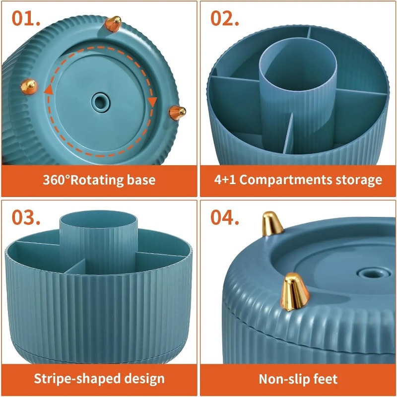 Desk Organizer, 360-Degree Rotating Pen Holder for Desk with 5 Compartments Pencil Organizer, Storage Box Caddy for Office, Home