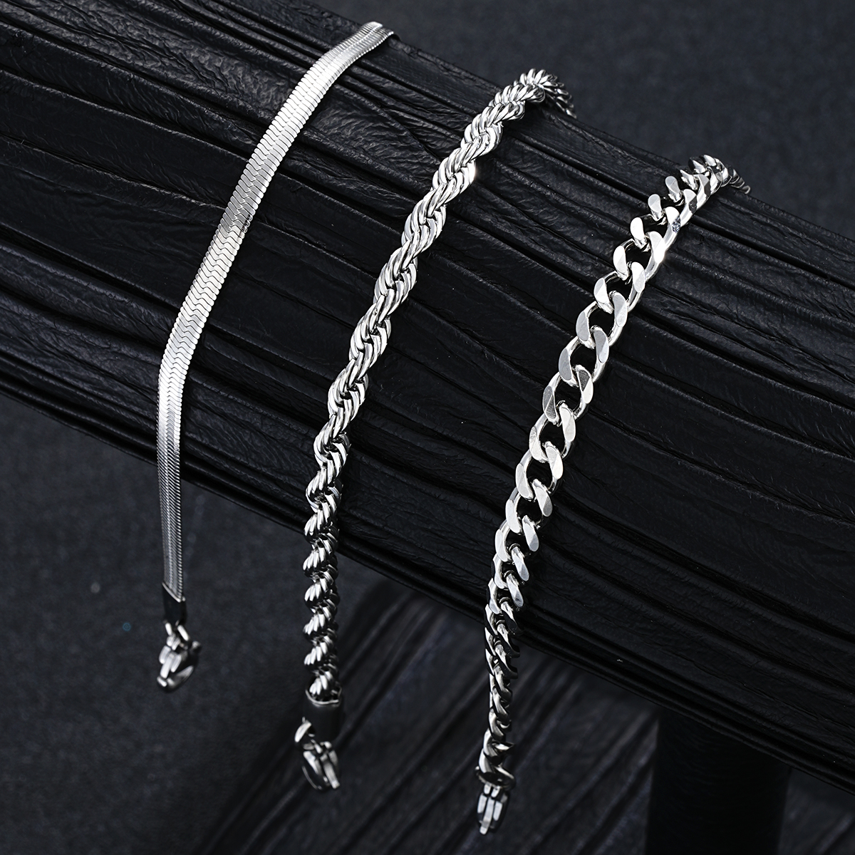 Simple Stainless Steel Silver Color Jewelry Sets for Men Unisex Punk Vintage Smooth Ring Necklace Bracelet Set