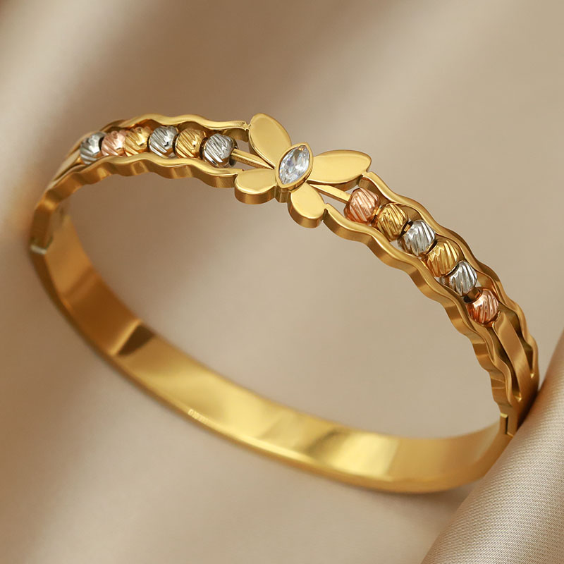 316L roestvrijstalen metalen kralen kruisarmbanden voor dames modemerk sieraden veelkleurige vlinderbloemarmbanden: Imitation Rhodium Plated