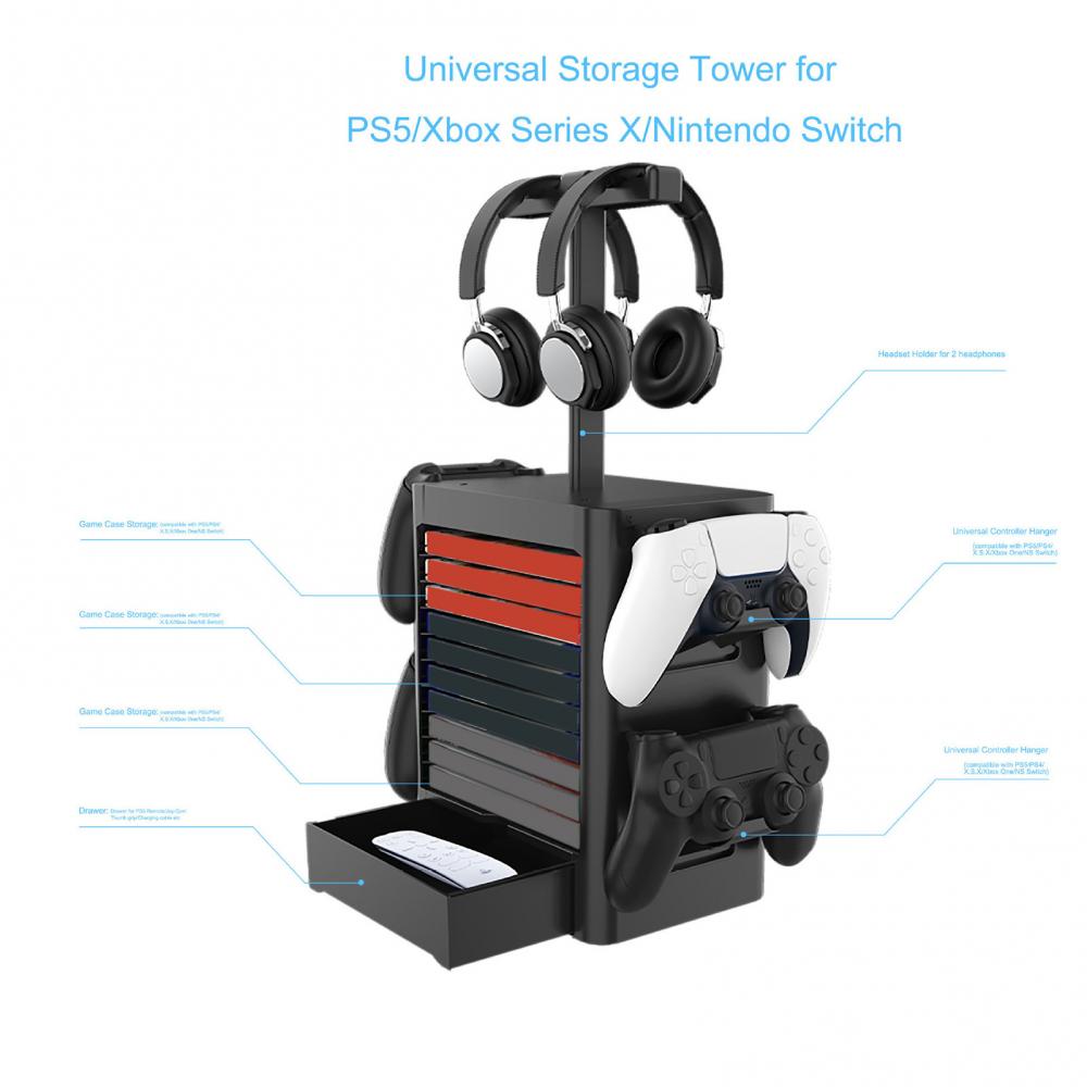 Vertical Game Storage Rack Multi-use Headset Games Disck Holder for PS5 Game Games Accessories CD Video Game Storage
