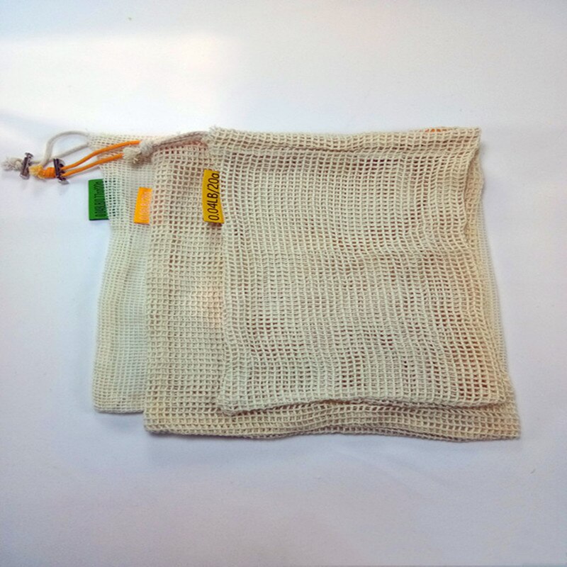 Reusable Cotton Vegetable Bags Home Kitchen Fruit And Vegetable Storage Mesh Bags With Drawstring Machine Washable