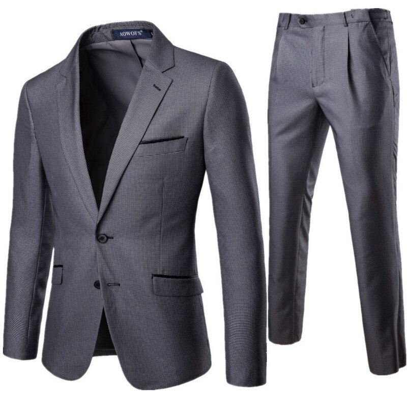 Traje de negocios para hombre traje de dos piezas (+ Pantalones blazer) Gris de Delgado banquete Caballero traje formal S-5XL