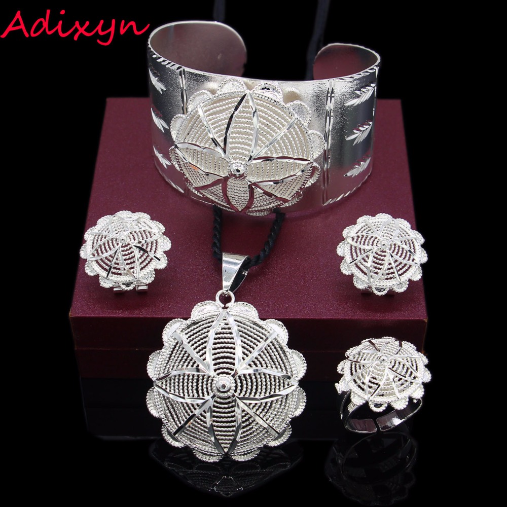 Adixyn Bruid Sieraden Set Verzilverd Eritrean/Ethiopische/Afrikaanse Ketting/Hanger/Armband/Earring/ ring Bruiloft Sieraden Sets