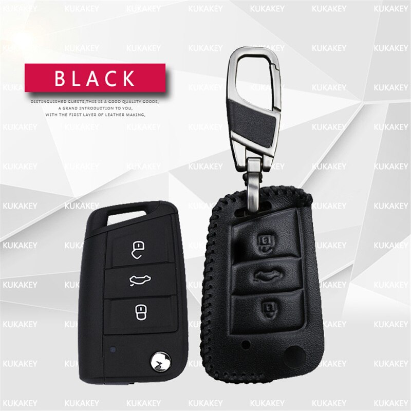 Læder bil nøglering nøgle cover til seat leon  fr 5f 2 1m mk2 mk3 mk4 mk1 ibiza 6j ateca arona tarraco nøgleholder tilbehør: Sort