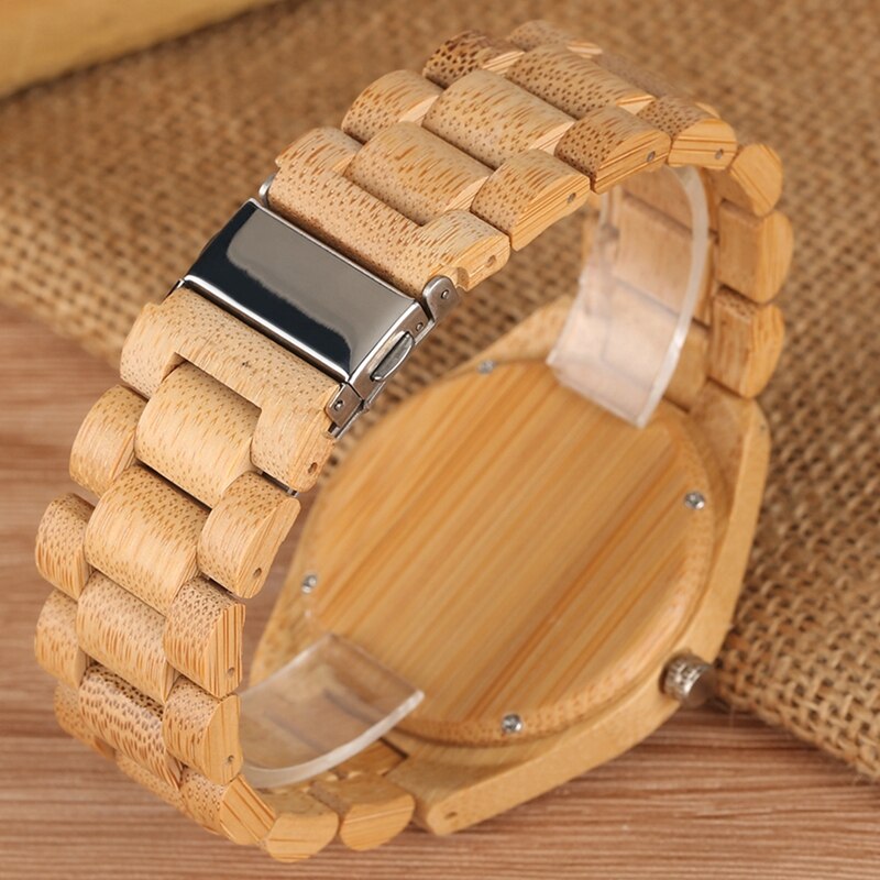 Montre en bois Ultra-léger Couple montres hommes horloge mâle plein bambou bois Bracelet Quartz Souvenir pour homme femmes luxe reloj