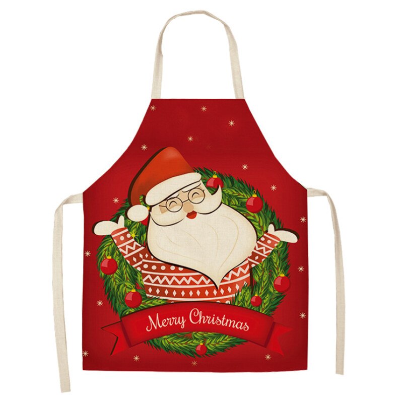 Tablier de noël pour adultes | Motif de père noël, joyeux noël pour enfants, bavoir en coton et en lin, accessoire de cuisine, outils de nettoyage pour la maison: WQ0064-4 / 47x38cm