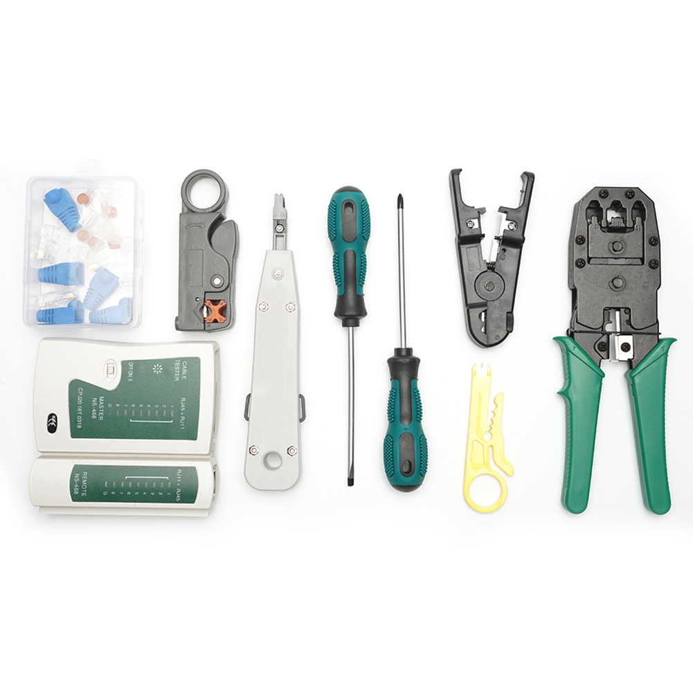 14  rj11 rj45 rj12 teiliges reparaturset mit lan-kabeltester, crimpzange, crimpzange und steckerklemme für tragbares ethernet-netzwerk-reparaturwerkzeug
