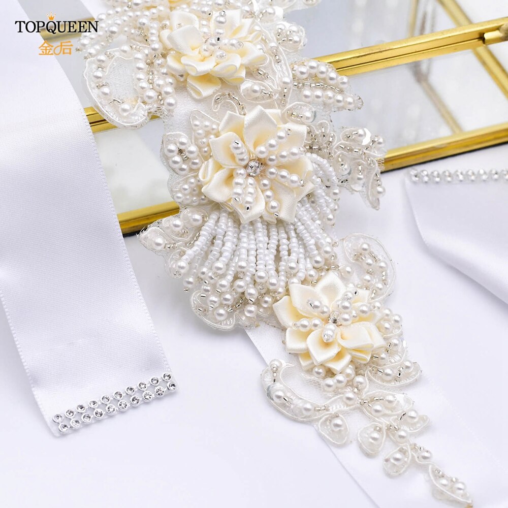 TOPQUEEN-cinturones de abalorios hechos a mano para novias, cinturón embellecedor de noche, cinturones de lujo, accesorios para vestidos de boda, S346