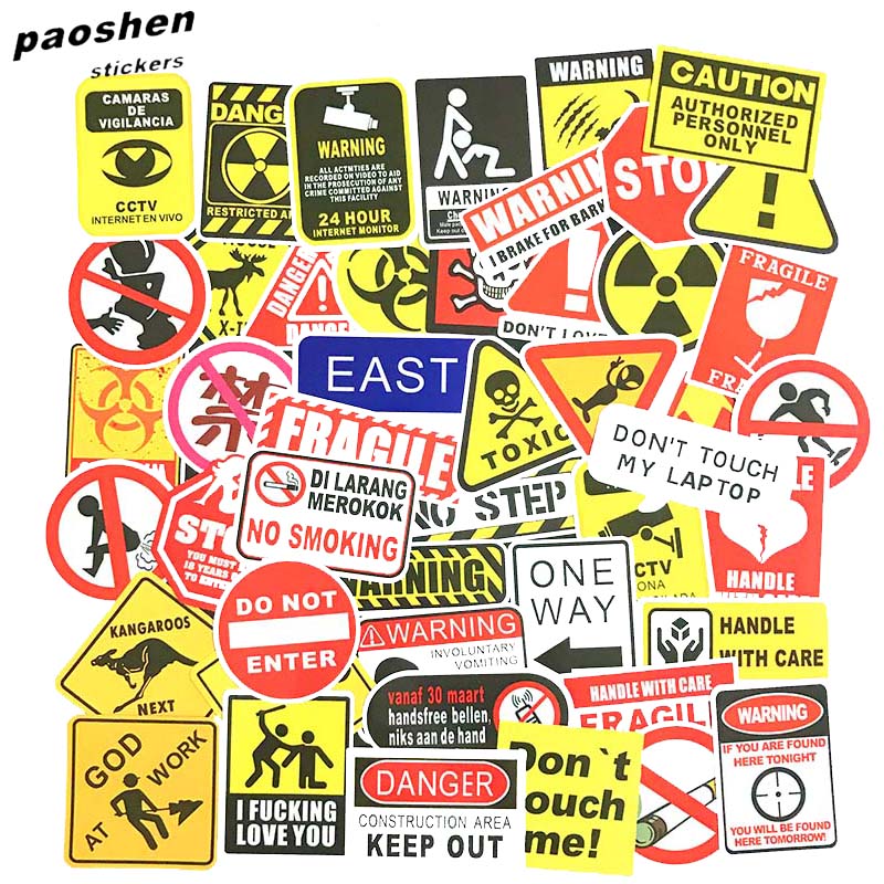 50 Pcs Warning Stickers For Private Space Residential Cars Safety Warnings Luggage Laptop Skateboard Motorcycle Bicycle Stickers