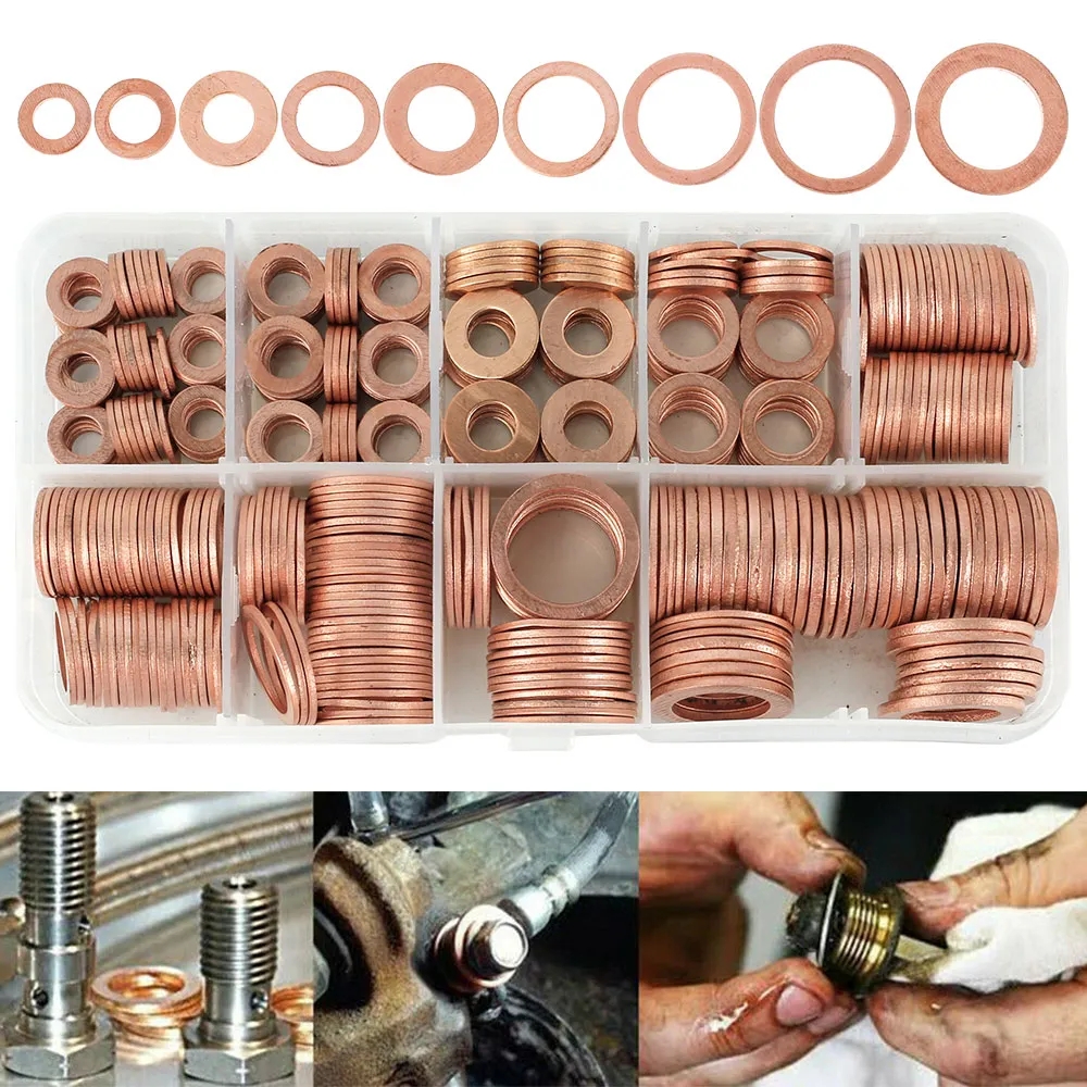 200 Stück Kupfers ch eiben o Ring Kupfer dichtungen Flachring-Dichtung ssatz Sortiment Auto Kupfer Dichtung ringe mit Gehäuse