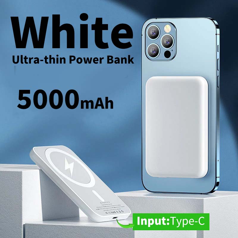 50000 mah magnetisk trådlös powerbank för magsafe bärbar för iphone 17 16 bärbar laddare externt 15 batteripaket: Vit