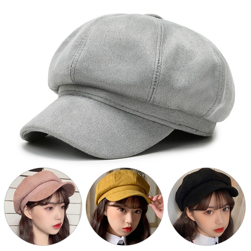 Newsboy Caps Women Gatsby Octagonal Hats Baker Peaked Beret Driving Female Sunscreen Hats Painter Tour Winter Suede Retro Cap