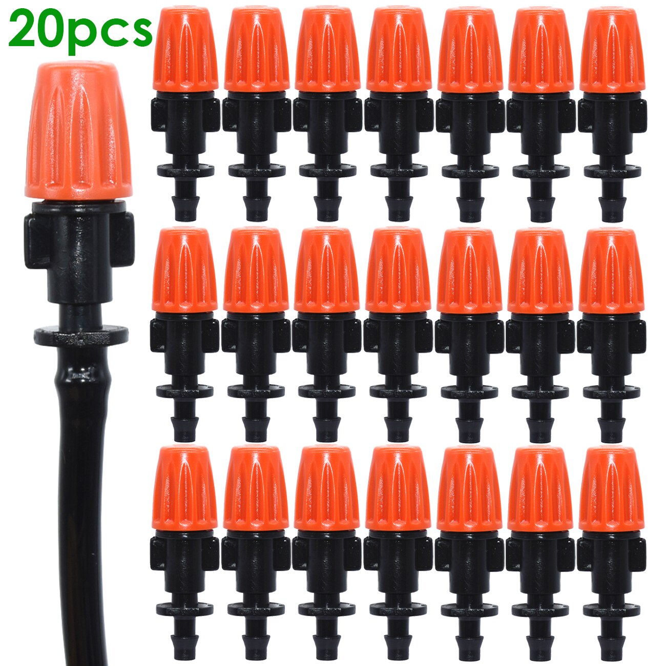 20X 1/4 Inches Nozzle Dripper Watering Sprayer Misting Atomizing Sprinkler Garden Drip Irrigation System w/ Hose Tee Connector