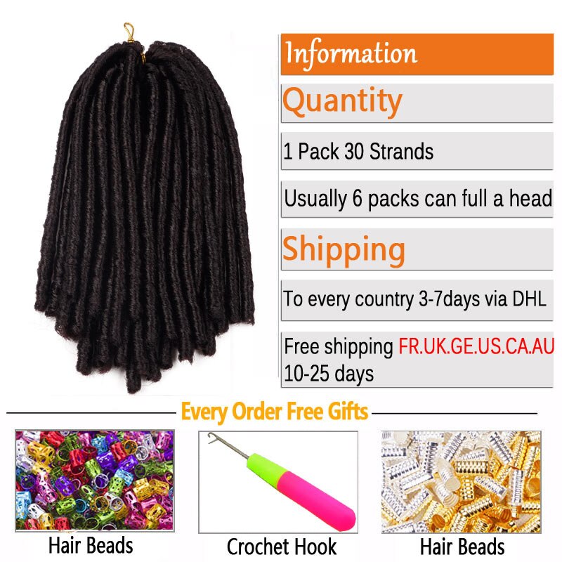 Soft Dread Locks Crochet Braids 14 inch Straight Hair Extensions 30rootsFaux Locks Crochet Braids Black Synthetic Braiding Hair