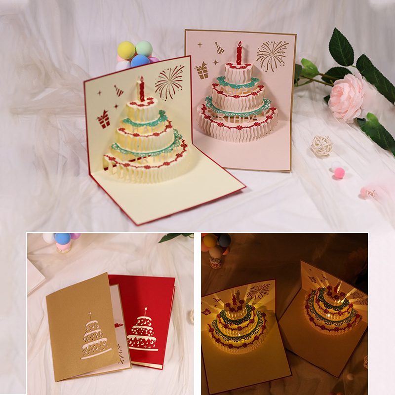 3D Music Birthday Card For Girl Kids Wife Husband Pop-Up Greeting Cards Postcards Handmade Greeting Card