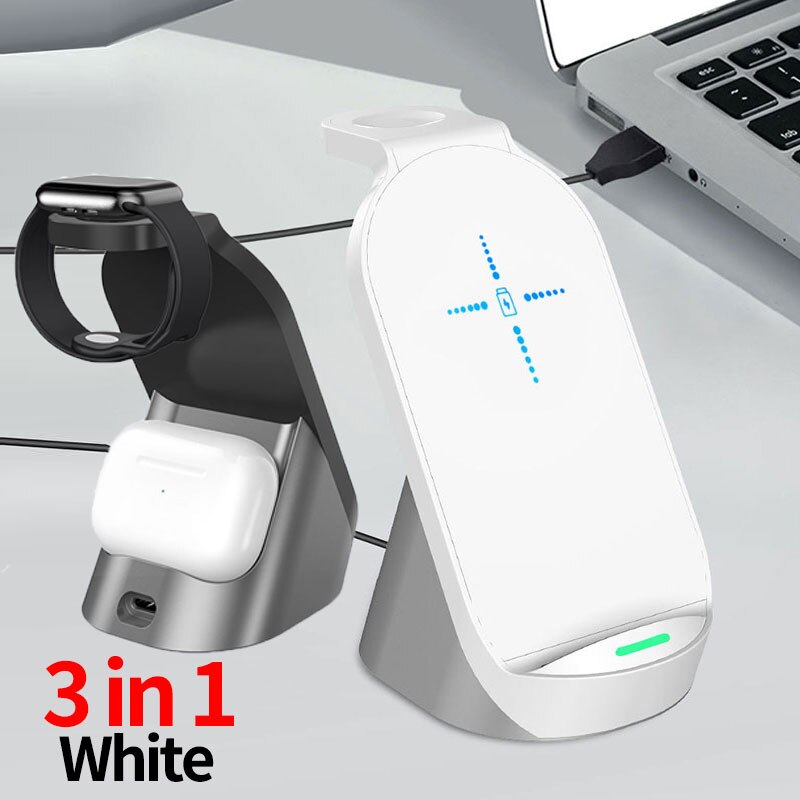 15W Qi Draadloze Oplader Voor Iphone Xs 8 11 12 Pro Max Samsung S10 Draadloze Laadstation Voor Apple horloge 6 5 4 3 Airpods Pro: White