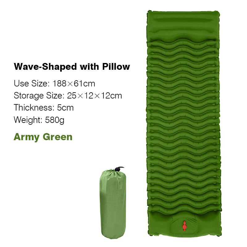 Lightweight Self-inflating Sleeping Pad Air Mattress Camping Tent Sleeping Bag Pad Picnic Beach Cushion Outdoor Sleeping Mat: W.S Army Green