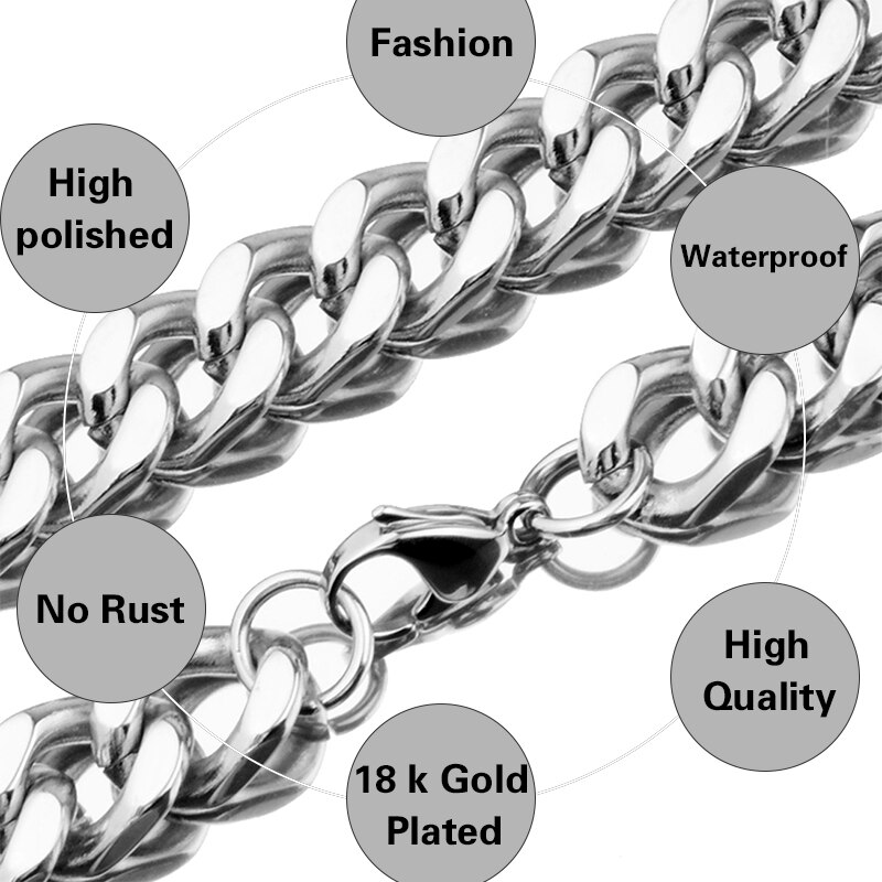 Tiasri Ästhetischen Edelstahl männer Halskette Armband Curb Cuban Link Kette Punk Schmuck Kragen Choker 15mm