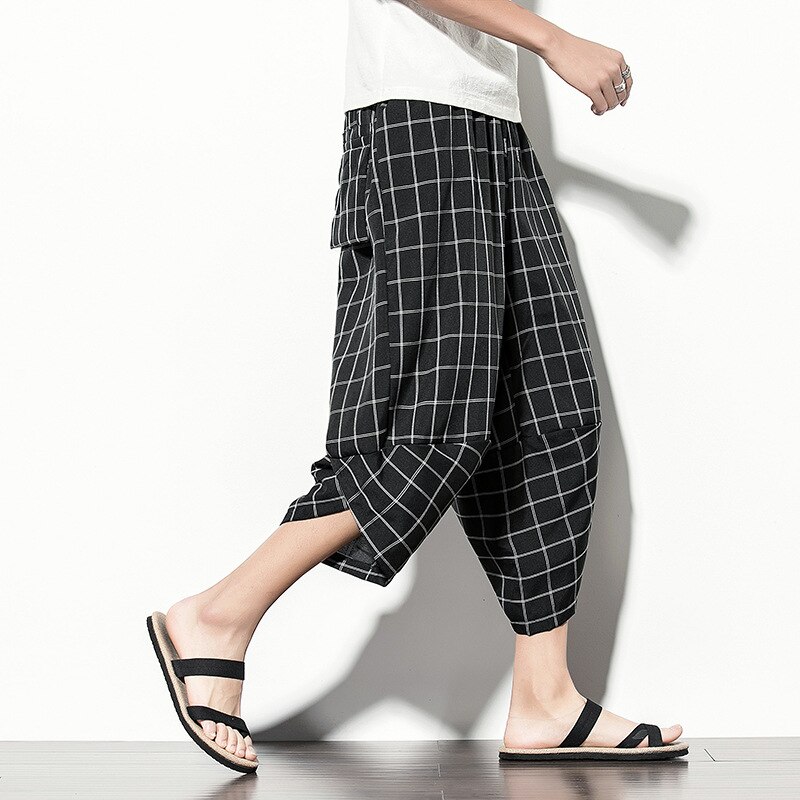 Pantalones bombachos de zanahoria y seda de hielo para hombre, ropa de trabajo holgada de talla grande, bombachos de pierna ancha recortados a la , novedad de verano