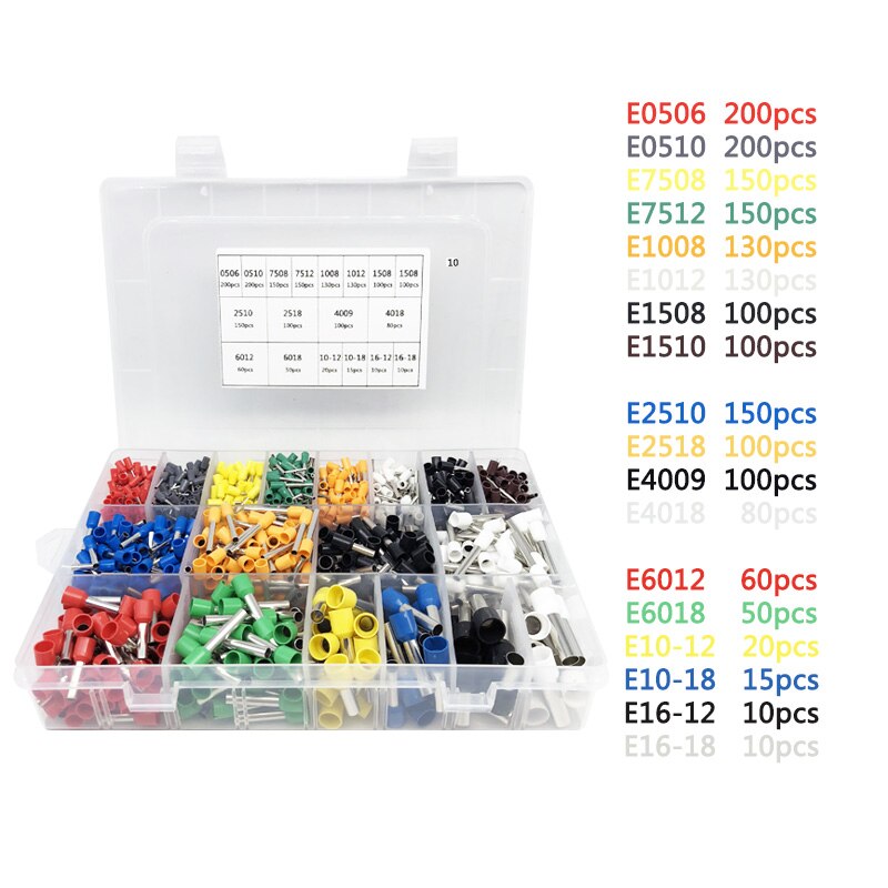 1 box electric wire and cable wiring crimp terminals connector cold pressed pre-insulated sleeve tube terminal box set: Combination 4