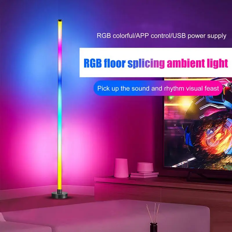 Rgb-gulvlampe moderne gulvlampe musiksynkronisering 10w stående gulvlampe stemningsbelysning med app-fjernbetjening til soveværelser stue