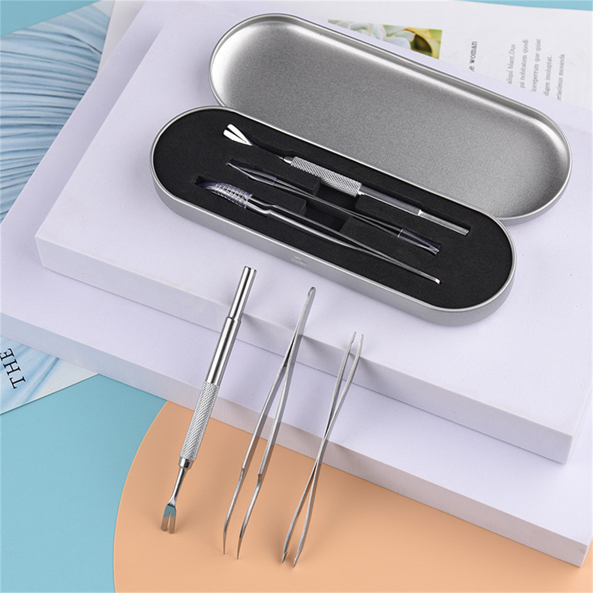Ferramenta removedora de pulgas para animais de estimação, aço inoxidável de qualidade, gancho para arranhões, conjunto de pinças, gato, cachorro, ferramenta de remoção de carrapatos, suprimentos para tosa de animais de estimação