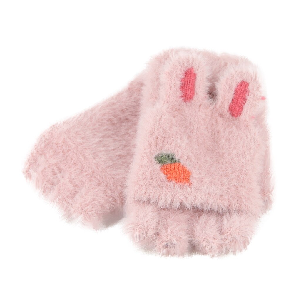 freundlicher handschuhe Winter freundlicher Handschuh Plüsch Umgedreht Halb Finger Ich bin Freien Warme Handschuhe handschoenen kinderen Baby Winter handschuhe: Rosa