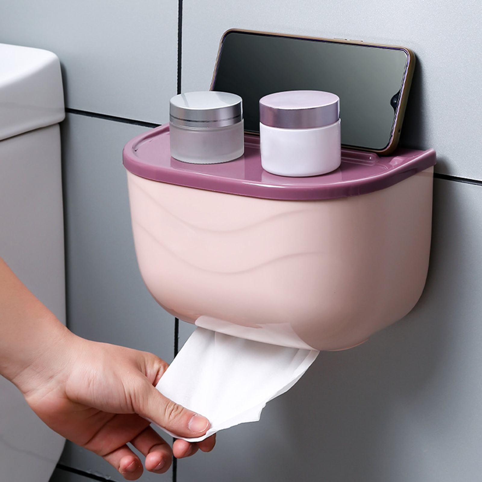 Waterproof Paper Towel Dispenser Wall Mounted Roll Paper Holder Dispenser No Drilling Home Paper Extraction Dispenser