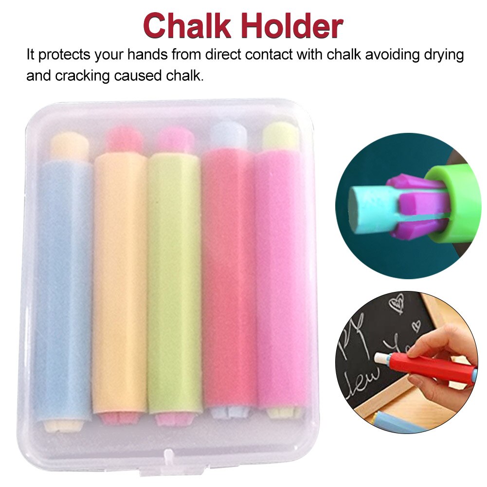 5pcs Chalk Holder Teacher Children School Office Storage Protective Stationery Drawing Adjustable Colourful Non-toxic Clip