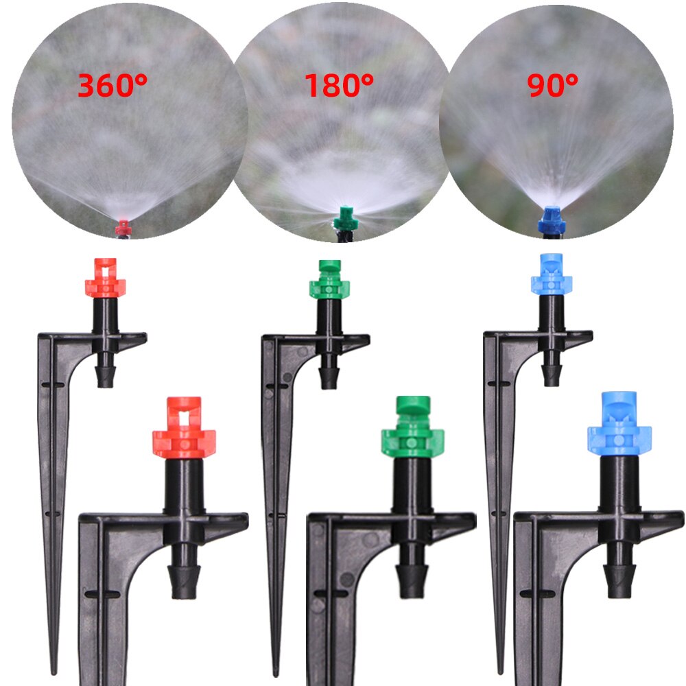 Boquilla de nebulización de 90/180/360 grados, Estaca de 13cm, rociador de riego de jardín de púa de 1/4 pulgadas, riego por goteo, agricultura, rociador de granja