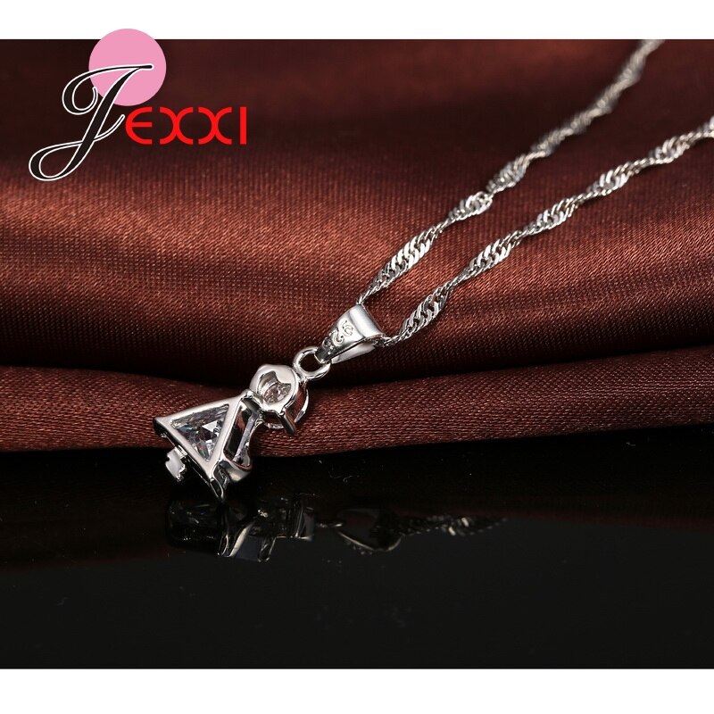 Simple 925 en argent Sterling ensembles de bijoux de mariage zircon cubique CZ cristal danse fille collier boucles d'oreilles ensemble de bijoux