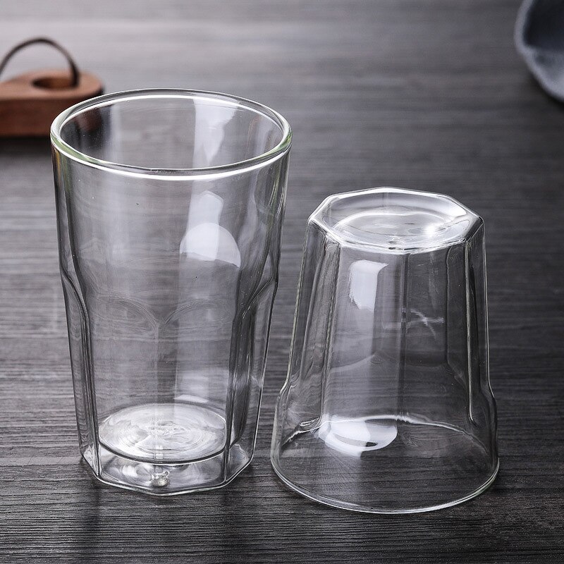 Originalitet varmebestandig dobbeltvegg varmeisolasjon gjennomsiktig åttekantet kopp originalitet melk øl glass vaso kaffekrus