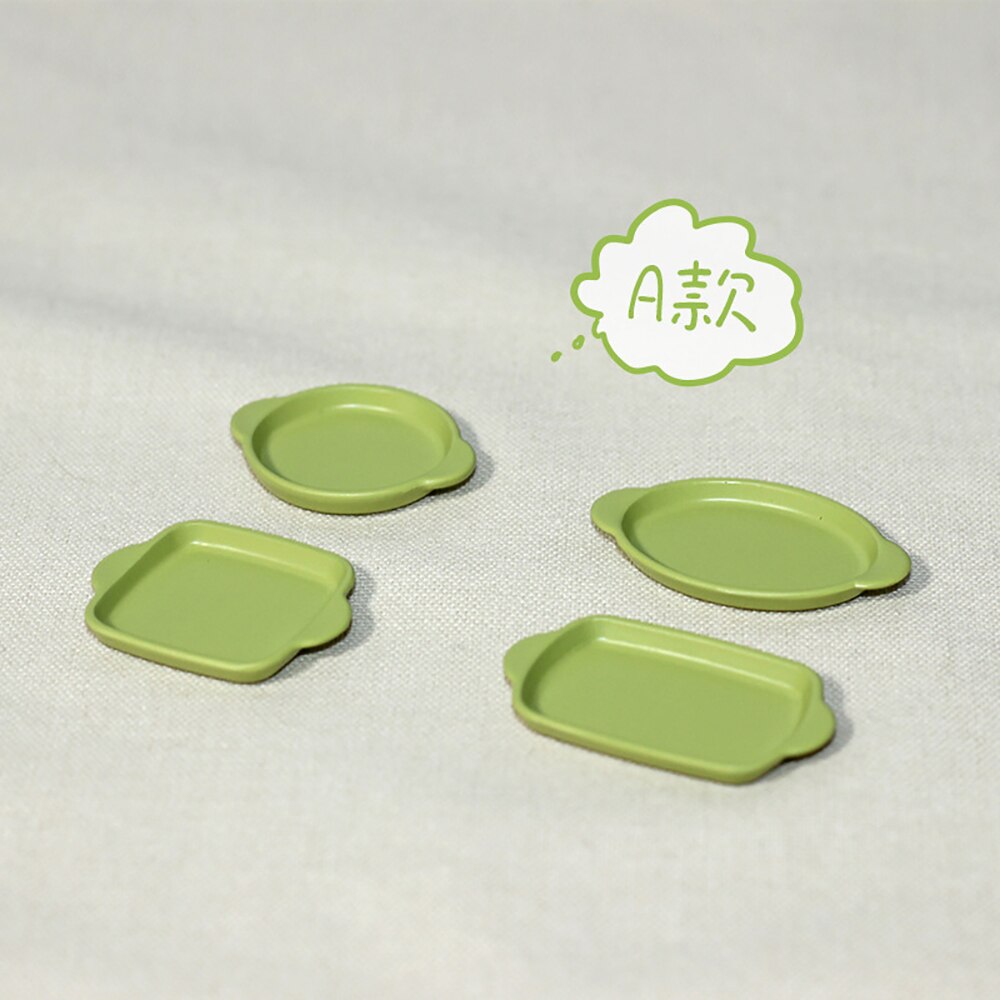 4Pcs 1/12 Dollhouse Miniature Accessories Mini Alloy Dish Model Simulation Plate Toys for Doll House Decoration: A