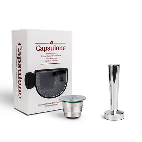Capsulone/STAINLESS STEEL Metal capsule compatible for nespresso coffee Machine Refillable Reusableand coffee capsule and tamper: 1Transverse and tamp