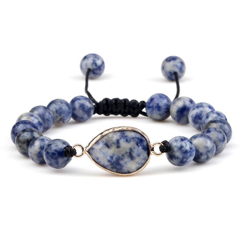 Vrouwen Armband Mode Natuursteen Groene Malachiet Bead Charm Handgemaakte Strengen Wrap Gevlochten Armbanden Voor Mannen Sieraden: White dot blue 2