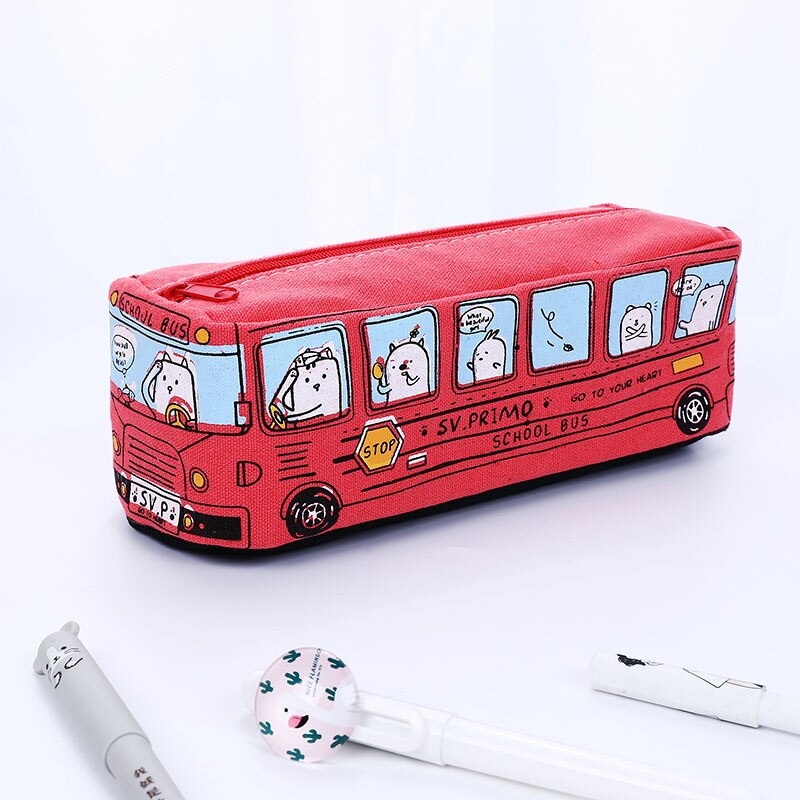 School Bus Cute school pen case fabric pencil bag etui a crayons cuir pencil pouch stifte tasche pencil case school bag pl 04972