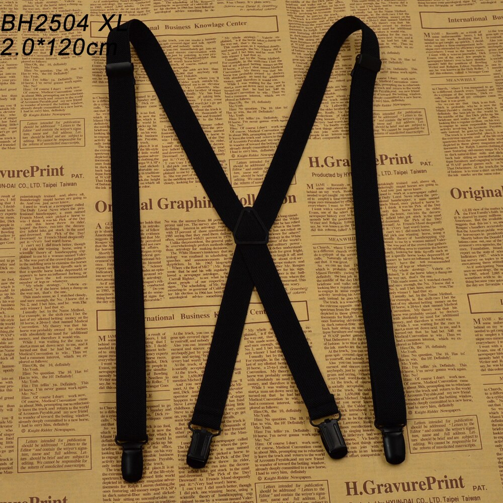 2.0cm Plus Size solid black suspender 4 Clip Men Women Suspenders For Pants Unisex Male 100cm Adjustable Braces: 2.0x120cm