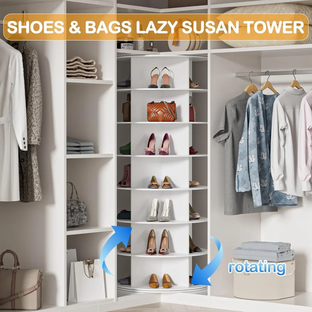 Rotating Shoe Rack Tower on The 7th Floor, Vertically Rotating Shoe Rack, Rotating 360 Degrees, White Shoe Rack Storage Circular