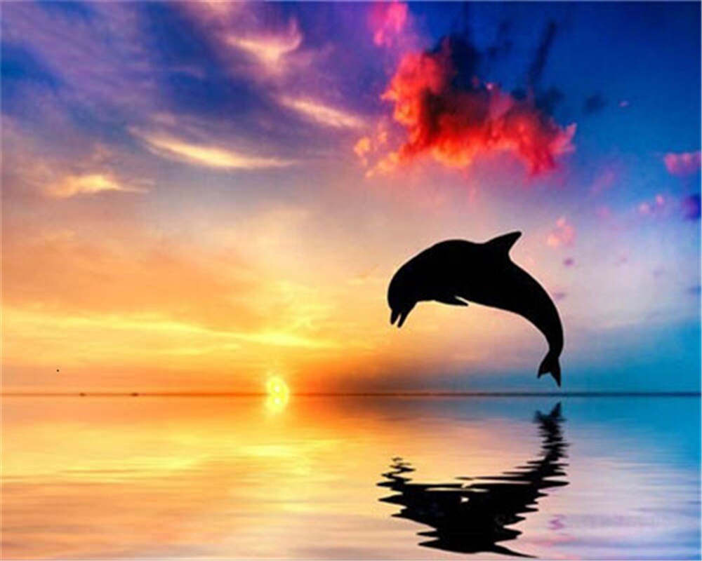 AZQSD Draw By Number On Canvas Dolphin Sunset DIY Pictures Oil Painting By Numbers Animal Home Decor HandPainted: SZGD1-4732