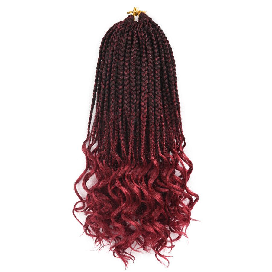 Girl Crochet Hair Box Braids Curly Ends 14 18 24 Inch Ombre Synthetic Hair for Braids 22 Strands Box Braiding Hair Extensions