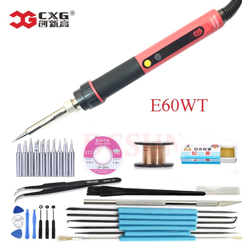 CXG 60W 90W 110W LED Digital Adjustable Electric Soldering Iron Constant temperature Soldering Station E90WT E110WT E60WT: 110V / 1x E60WT with tool