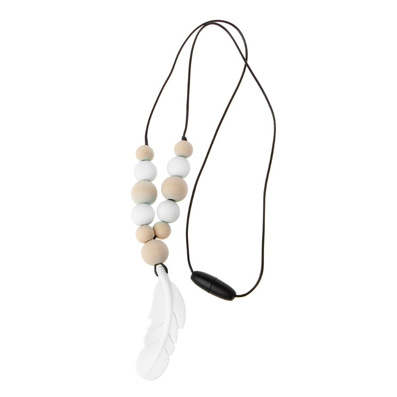 Collar de dentición para bebé, joyería de plumas de silicona para bebé, juguetes para masticar, lactancia,: Blanco