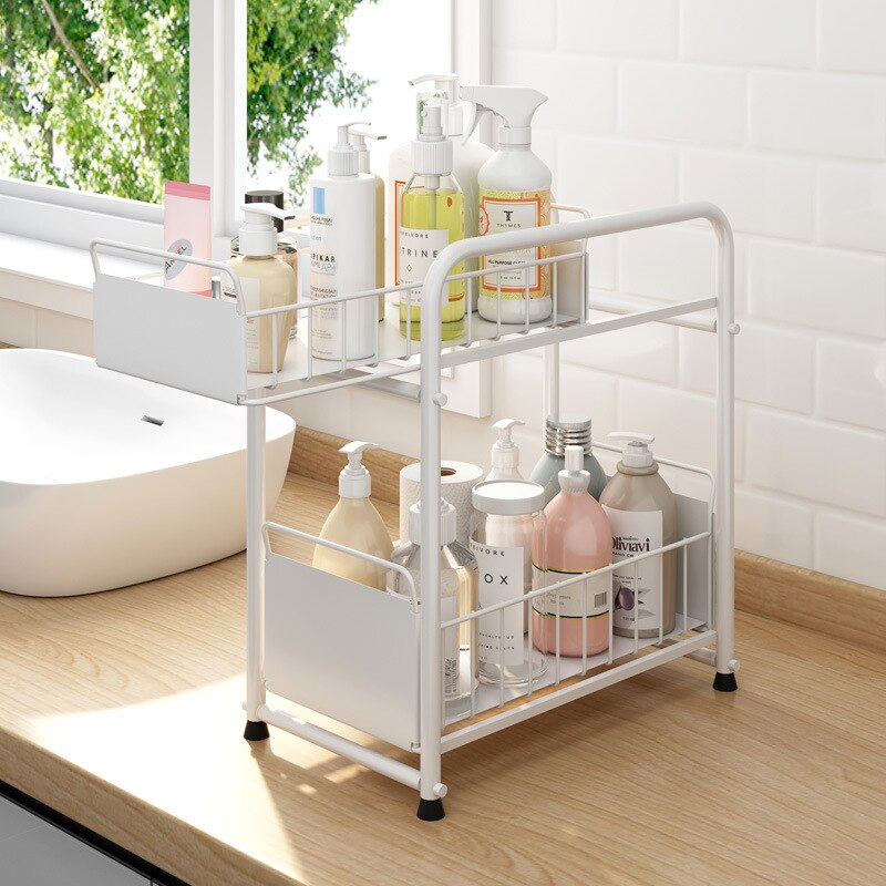 2 Layer Kitchen Shelf Organizer Dish Drying Rack Utensils Holder Bowl Dish Draining Shelf Kitchen Storage Countertop Organizer: M white