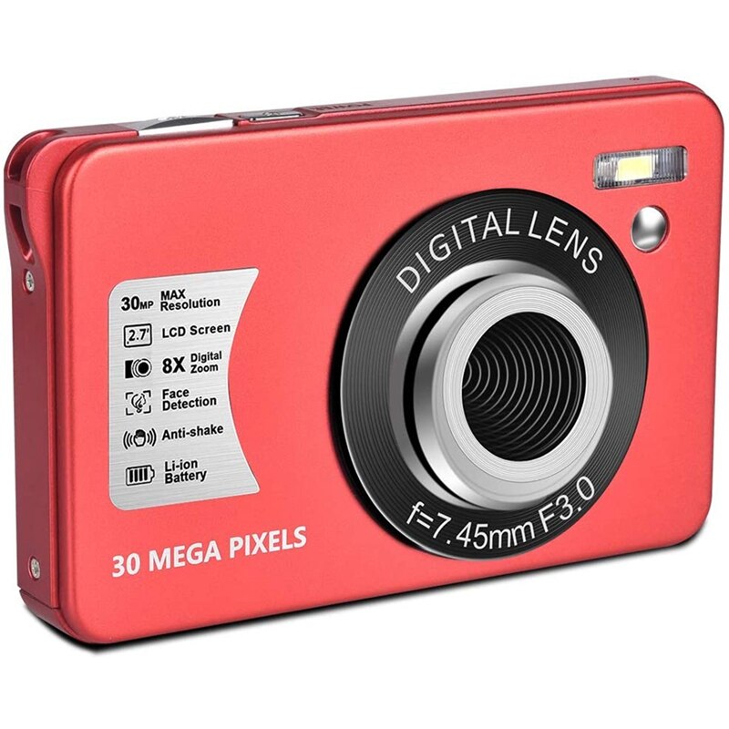 HD 1080P Digital Kamera 30 MP Mini 2,7 Zoll LCD Bildschirm Kamera mit 8X Digital Zoomen, kompakte Kameras für Erwachsene, Jugendliche: rot